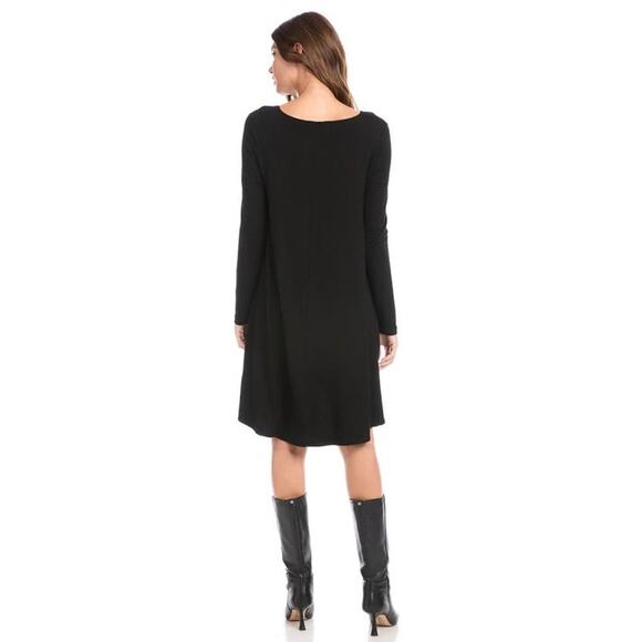 Karen Kane Relaxed Fit Black A-Line Mini Dress Long Sleeve Scoop Neck Petite XS - Picture 2 of 15